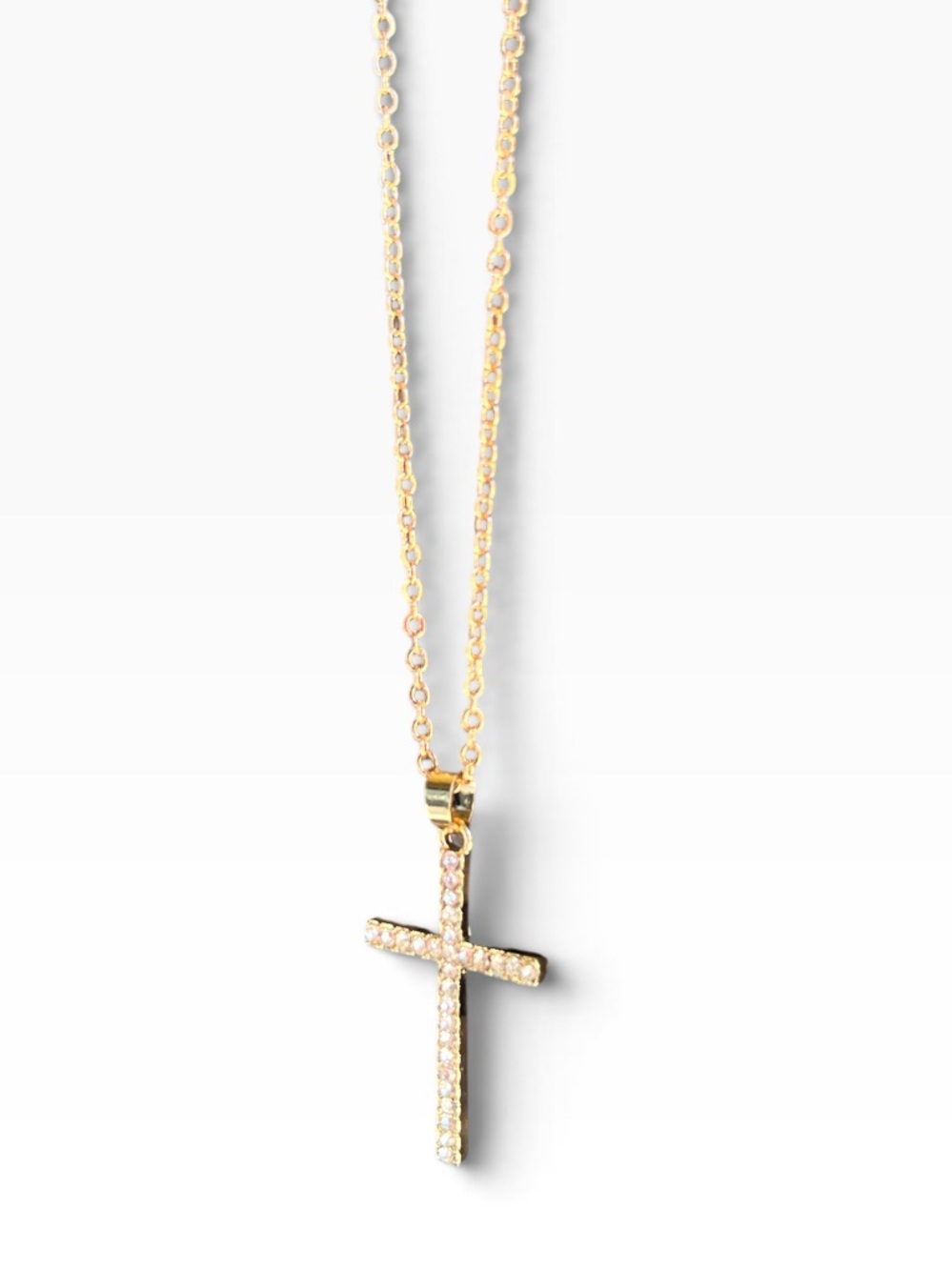 New Gold Tone Cross Pendant Necklace with Pave Crystal Accents New with Tags